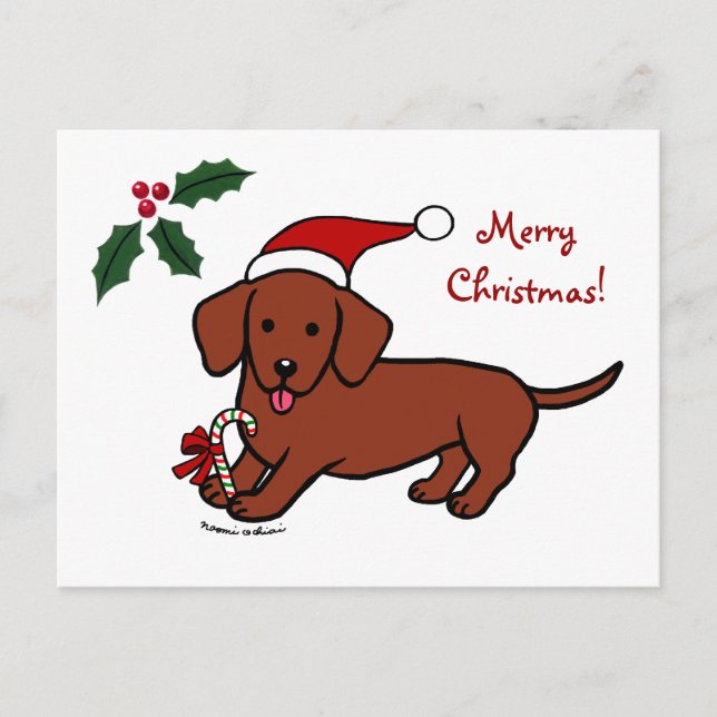 Dachshund Christmas Cartoon Holiday Postcard (Front)