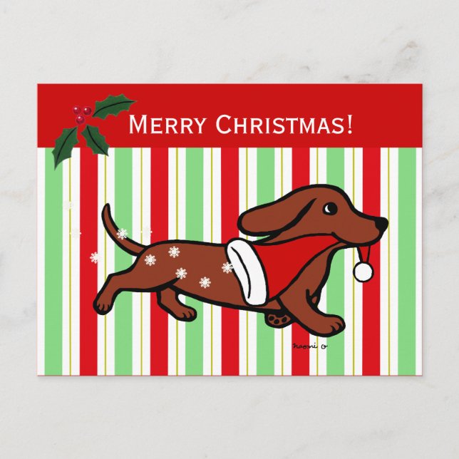 Dachshund Christmas Cartoon Holiday Postcard (Front)