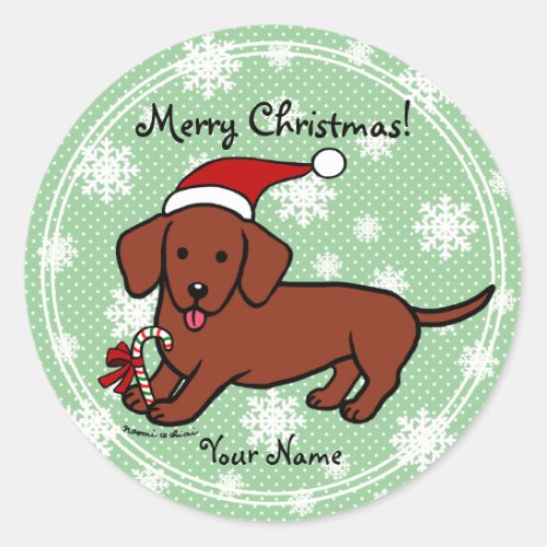 Dachshund Christmas Cartoon Snowflakes Classic Round Sticker