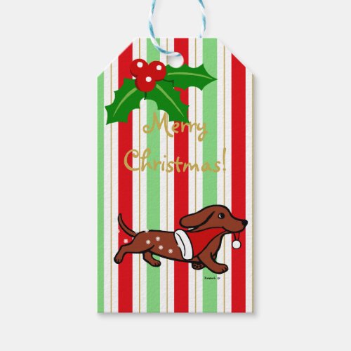 Dachshund Christmas Cartoon Snowflakes Gift Tags