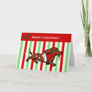 Dachshund Christmas Cartoon Snowflakes Holiday Card