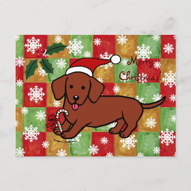 Dachshund Christmas Cartoon Snowflakes Holiday Postcard (Front)
