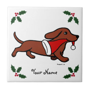 Dachshund Christmas Cartoon Snowflakes Tile