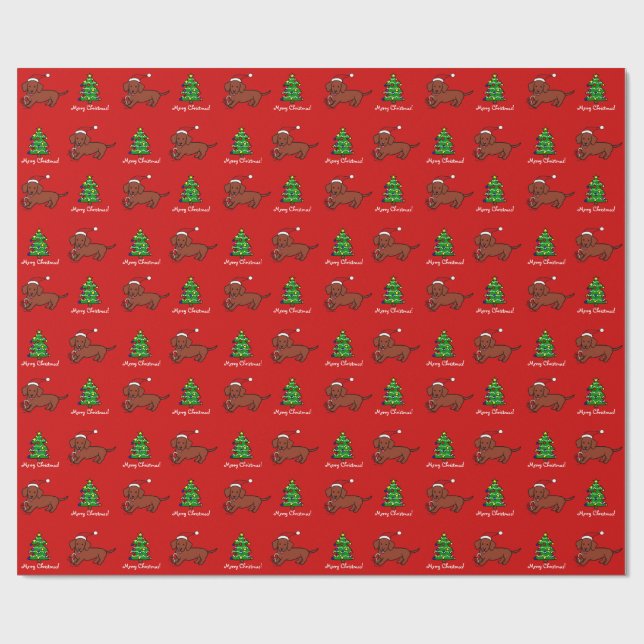 Dachshund Christmas Cartoon Wrapping Paper (Flat)