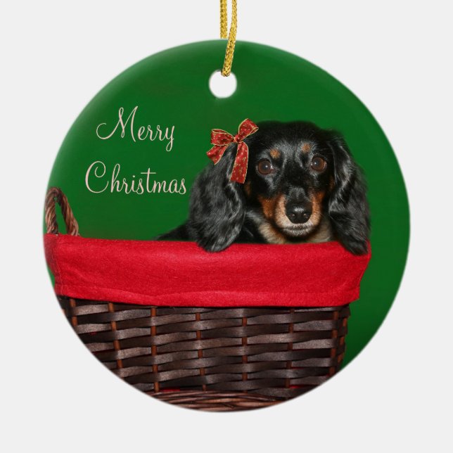 Dachshund Christmas Ceramic Ornament (Front)