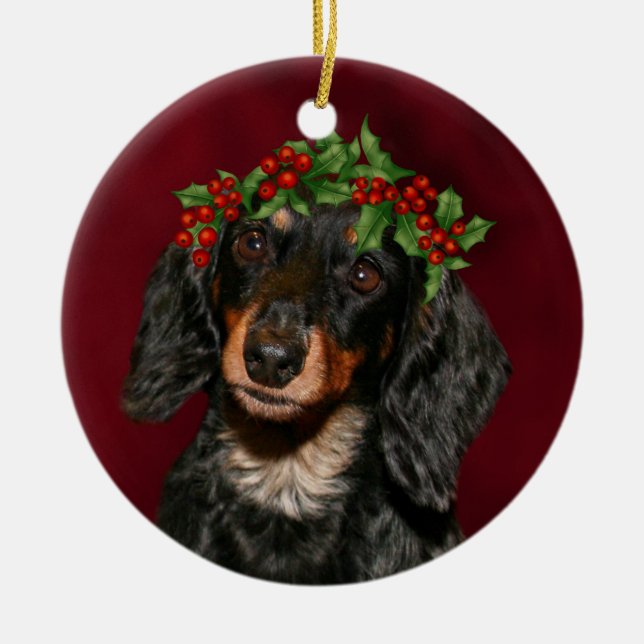 Dachshund Christmas Ceramic Ornament (Front)