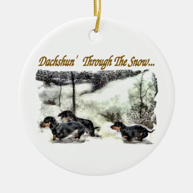 Dachshund Christmas Ceramic Ornament (Front)