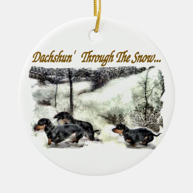 Dachshund Christmas Ceramic Ornament (Front)