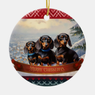 Dachshund Christmas Ceramic Ornament