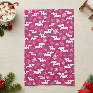 Dachshund Christmas Chef Gift Fuchsia Kitchen Towel