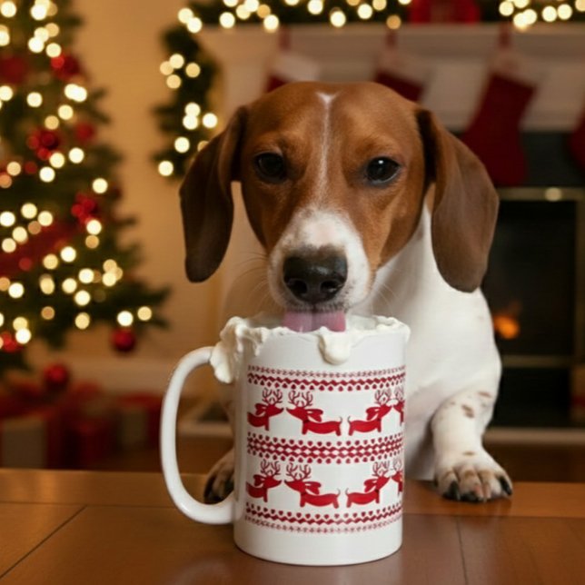 Dachshund Christmas Coffee Mug – Fair Isle Nordic  (Dachshund Christmas Coffee Mug – Fair Isle Nordic Reindeer Wiener Dog Holiday Gift)