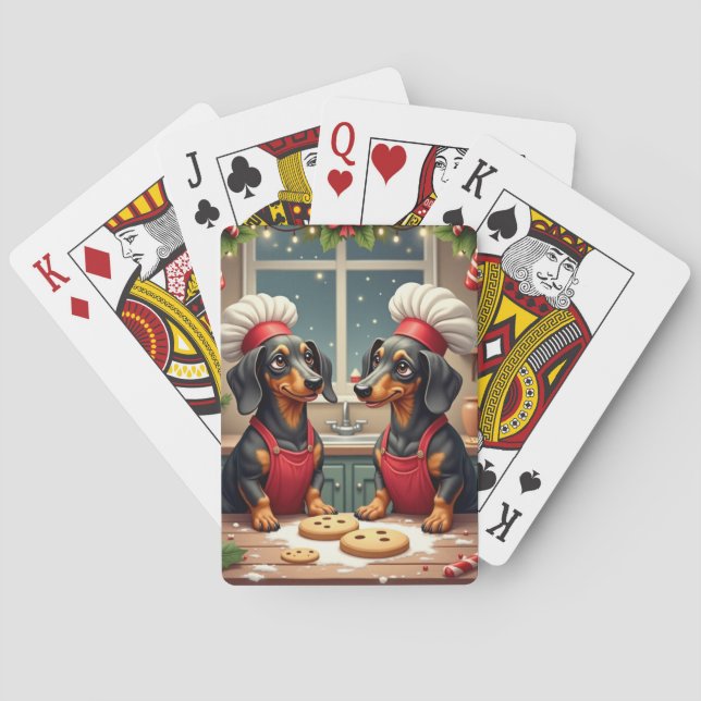 Dachshund Christmas Cookie Bakers Holiday Painting Poker Cards (Back)
