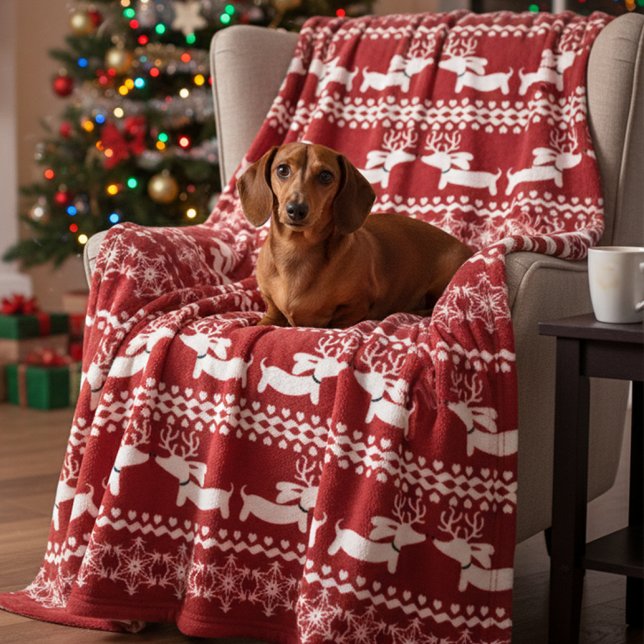 Dachshund Christmas Cottage-core Sweater Blanket (Dachshund Scandi-core Christmas blanket)