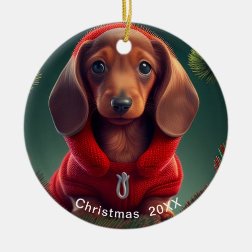 Dachshund  Christmas Date or Add Pet Photo  Ceramic Ornament