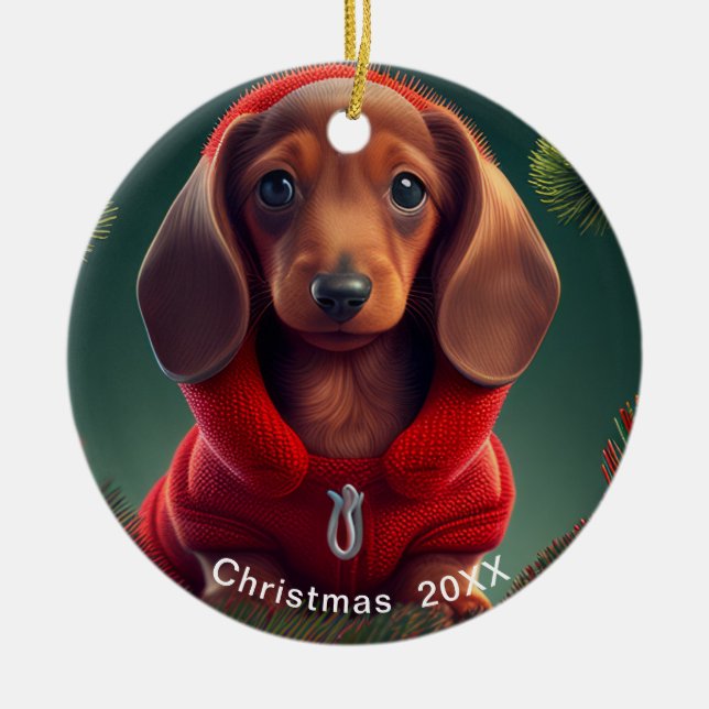 Dachshund  Christmas Date or Add Pet Photo  Ceramic Ornament (Front)