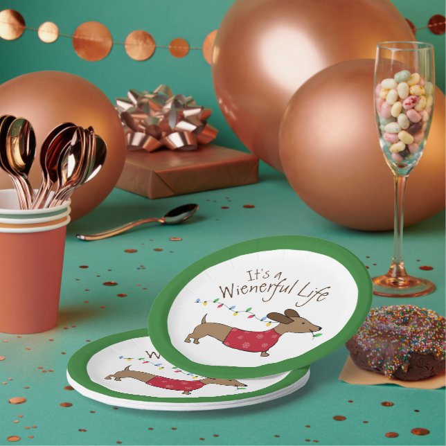 Dachshund Christmas Dessert Disposable Plates (Multi)