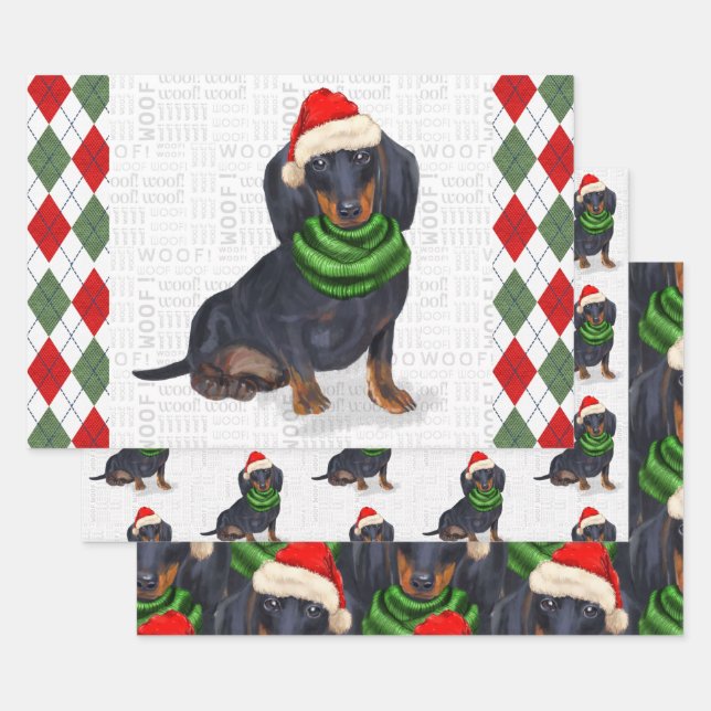 Dachshund Christmas Dog and Plaid Wrapping Paper Sheets (Set)