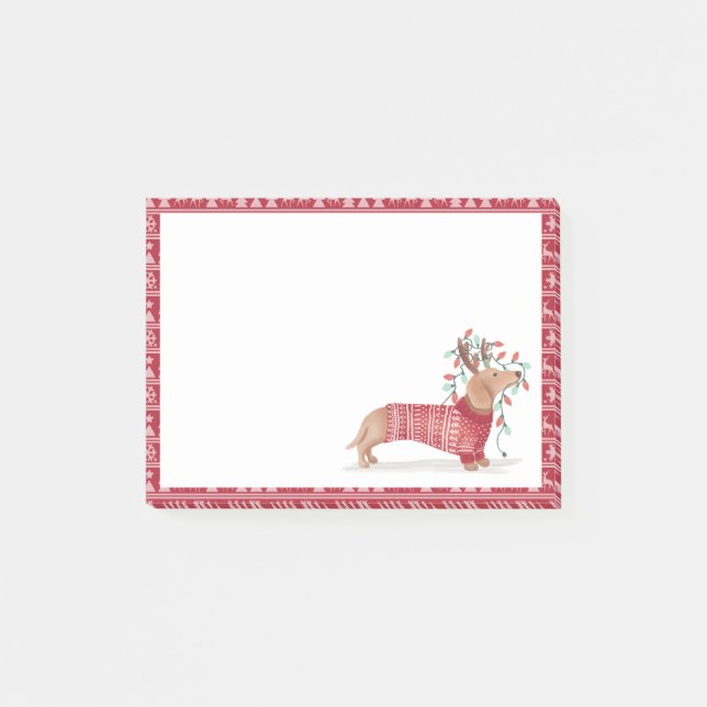 Dachshund Christmas Dog Cozy Red Knitted Sweater Post-it Notes (Front)