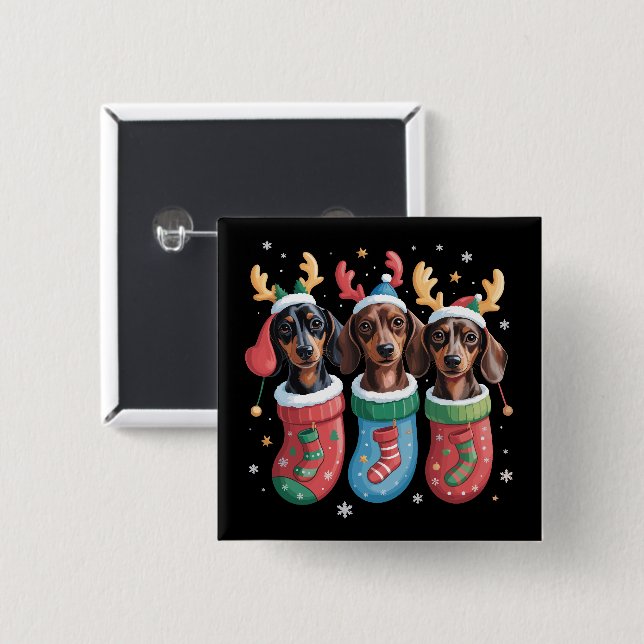 Dachshund Christmas Dog Lover Gift Holiday Button (Front & Back)