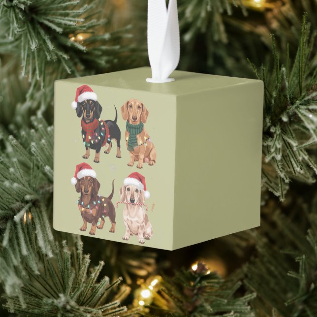 Dachshund Christmas Dog Mom Lover Xmas Gift Cube Ornament (Tree)