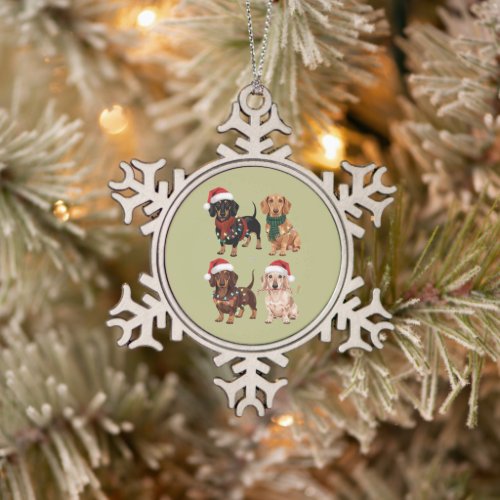 Dachshund Christmas Dog Mom Lover Xmas Gift Snowflake Pewter Christmas Ornament