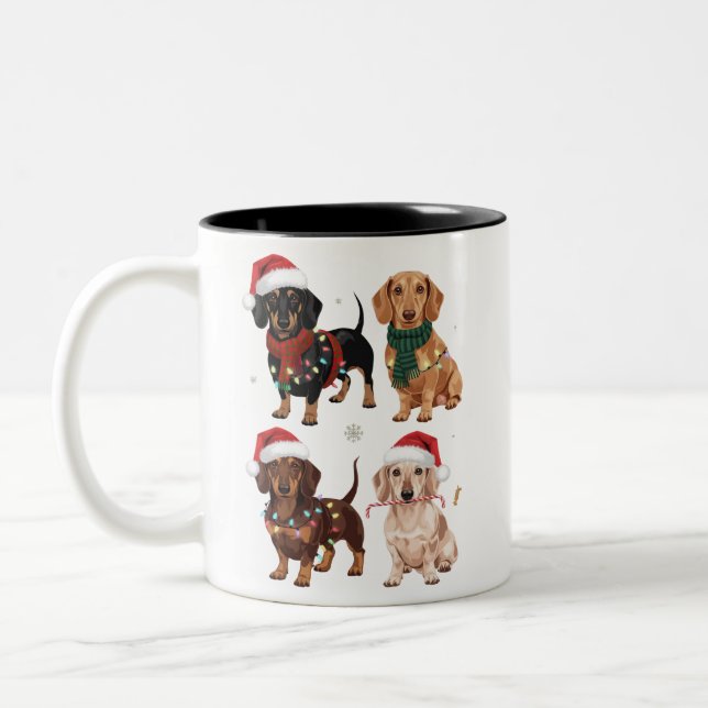 Dachshund Christmas Dog Mom Lover Xmas Gift Two-Tone Coffee Mug (Left)