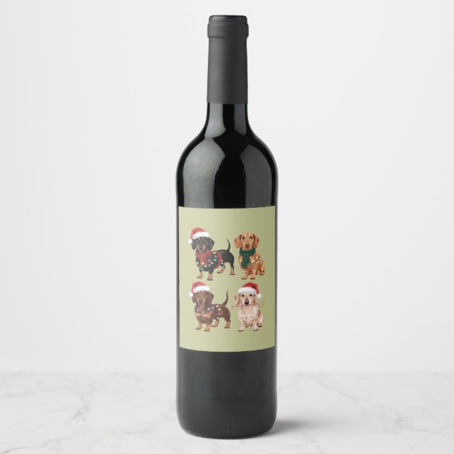 Dachshund Christmas Dog Mom Lover Xmas Gift Wine Label (Front)