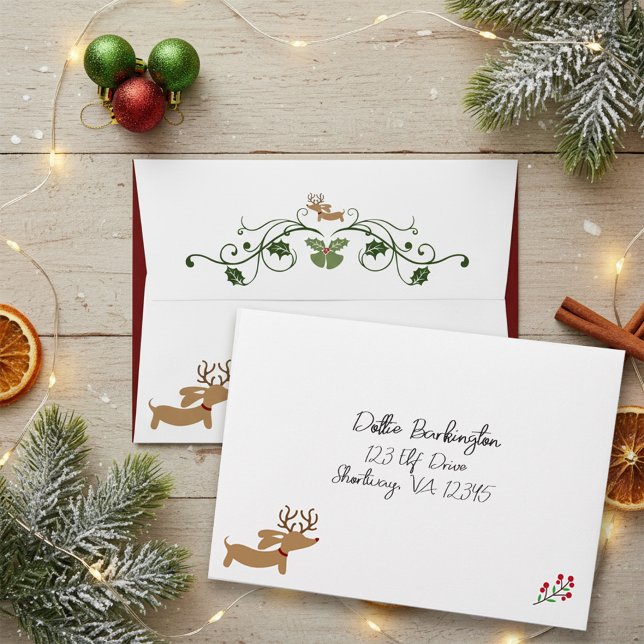 Dachshund Christmas Envelopes Merry Doxie (Christmas dachshund envelopes with charm and whimsy )