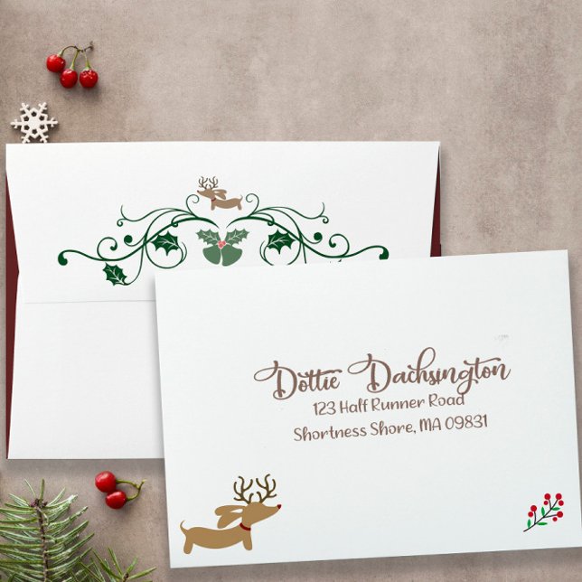 Dachshund Christmas Envelopes Merry Doxie (Wiener Dog Christmas Card Envelopes - front and back festive designs)