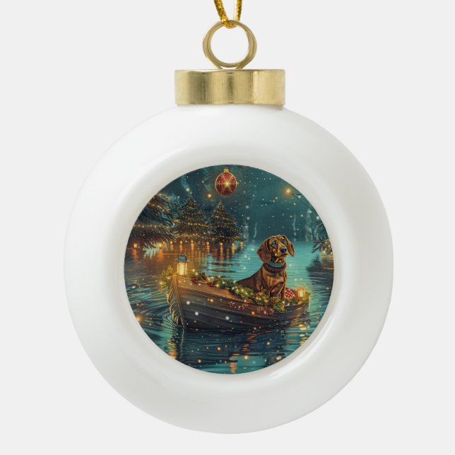 Dachshund Christmas Festive Voyage  Ceramic Ball Christmas Ornament (Front)
