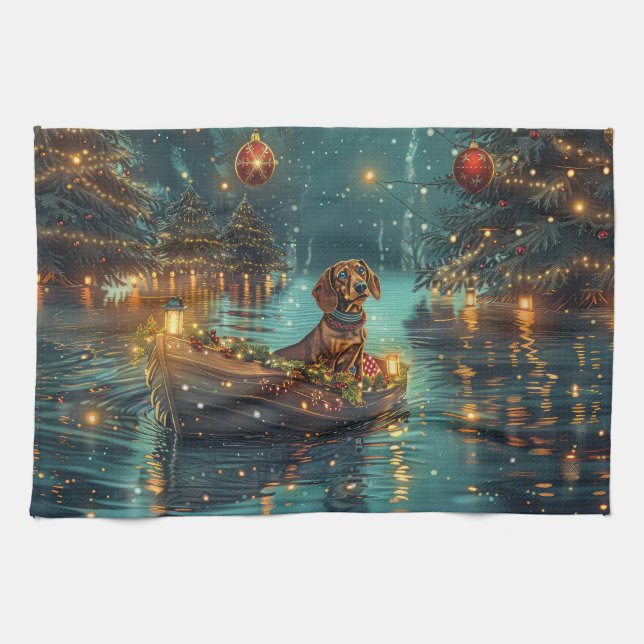 Dachshund Christmas Festive Voyage  Kitchen Towel (Horizontal)