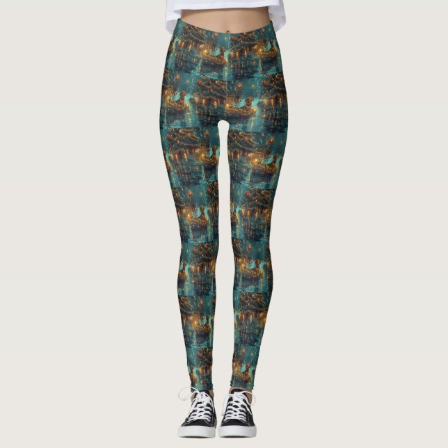 Dachshund Christmas Festive Voyage  Leggings (Front)