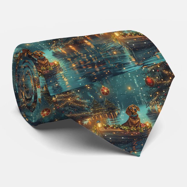 Dachshund Christmas Festive Voyage  Neck Tie (Rolled)