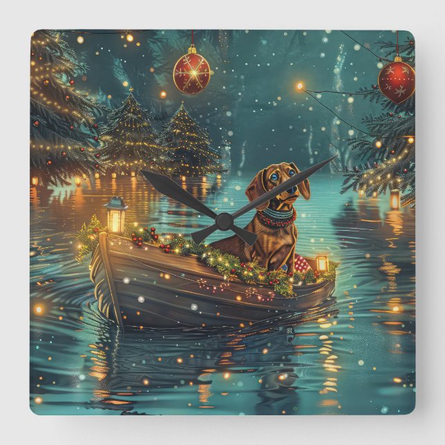Dachshund Christmas Festive Voyage  Square Wall Clock (Front)