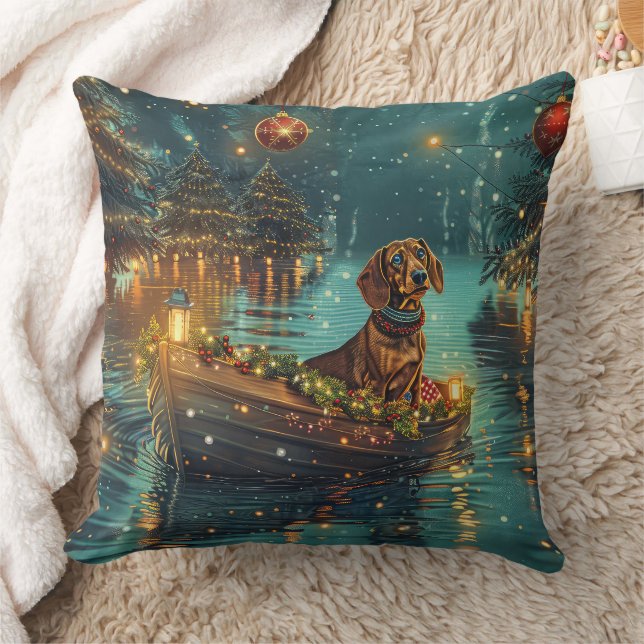 Dachshund Christmas Festive Voyage  Throw Pillow (Blanket)