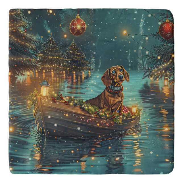 Dachshund Christmas Festive Voyage  Trivet (Front)