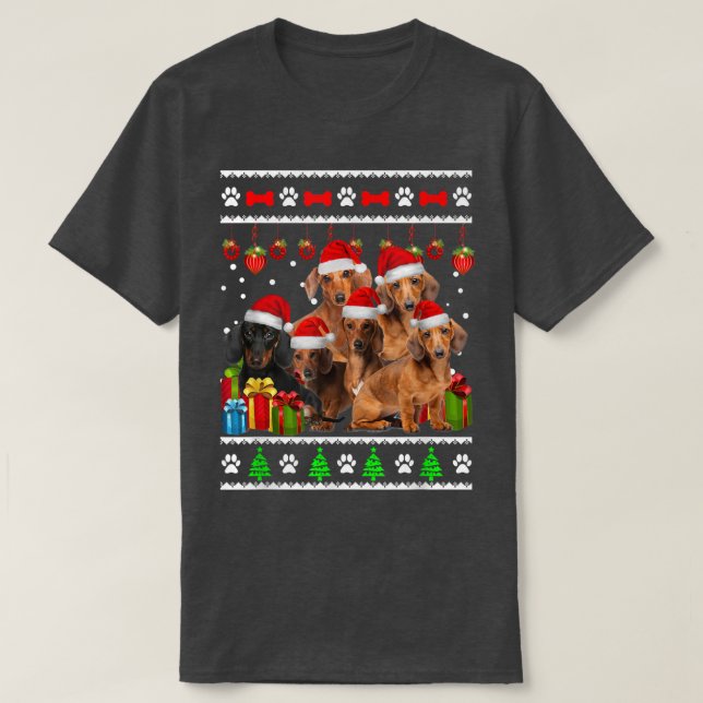 Dachshund Christmas Funny Dog Xmas Lights Pajamas  T-Shirt (Design Front)