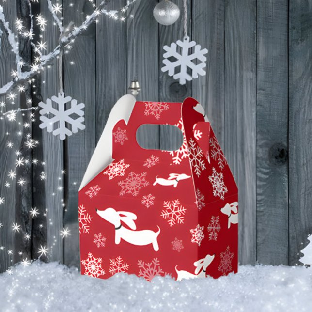 Dachshund Christmas Gift Favor Box Snowflakes (Dachshund Christmas gift box - snowflakes and wiener dogs)
