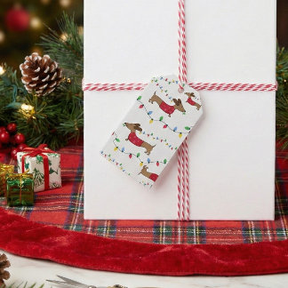 Dachshund Christmas Gift Tags Doxie Holiday Lights