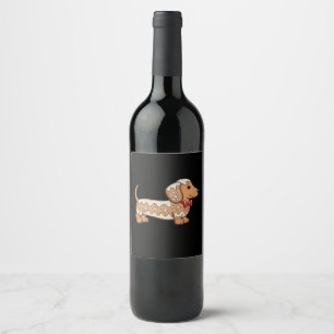 Dachshund Christmas Gingerbread Cookie Weiner Dog Wine Label