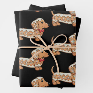 Dachshund Christmas Gingerbread Cookie Weiner Dog Wrapping Paper Sheets