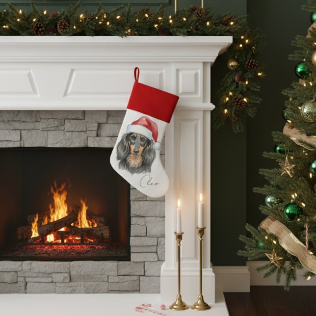 Dachshund Christmas Hand Drawn Portrait Stocking (Hang a special stocking for your furry friend by the fireplace!)