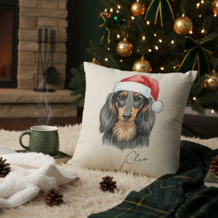 Dachshund Christmas Illustration Pet Name Throw Pillow