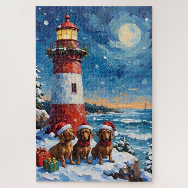 Dachshund Christmas Lighthouse Holiday Jigsaw Puzzle (Vertical)