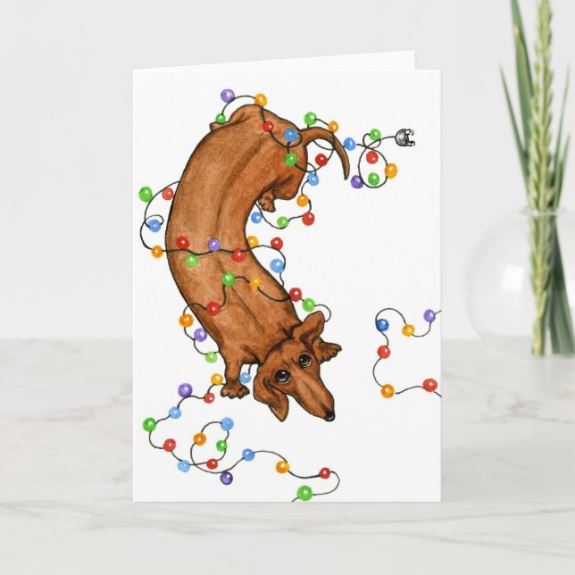Dachshund Christmas Lights Card (Front)