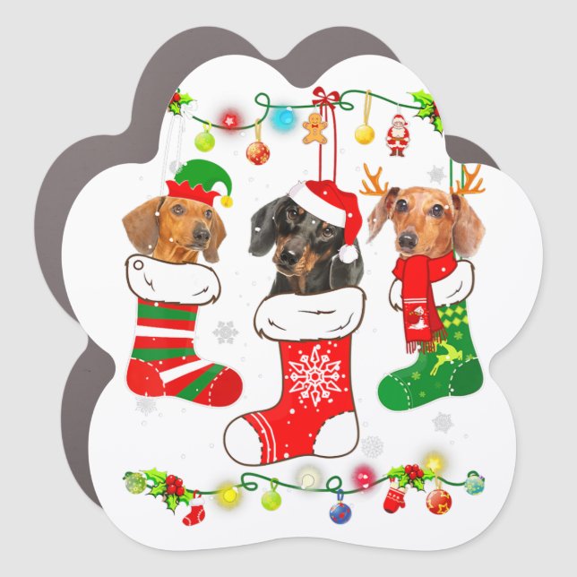 Dachshund Christmas Lights Gift Funny Xmas Dog Lov Car Magnet (Front)