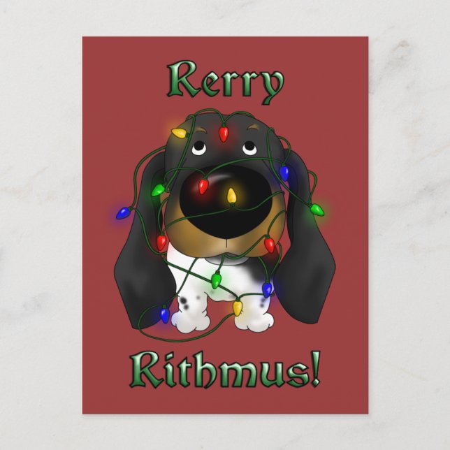 Dachshund Christmas Lights Holiday Postcard (Front)