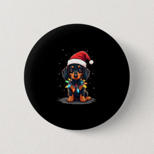 Dachshund Christmas Lights Santa Hat Xmas Dog Love Button