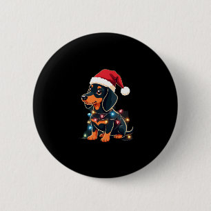 Dachshund Christmas Lights Santa Hat Xmas Dog Love Button