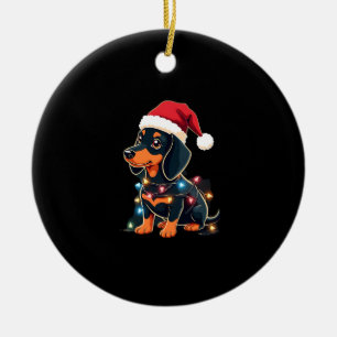 Dachshund Christmas Lights Santa Hat Xmas Dog Love Ceramic Ornament